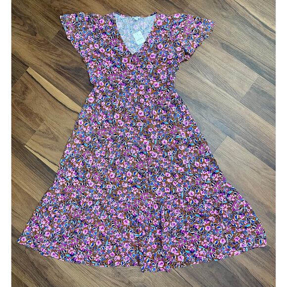 NWT J. Crew Women 8 Flutter Sleeve Tiered Midi Dress Floral Whimsical Cottage - Picture 1 of 12